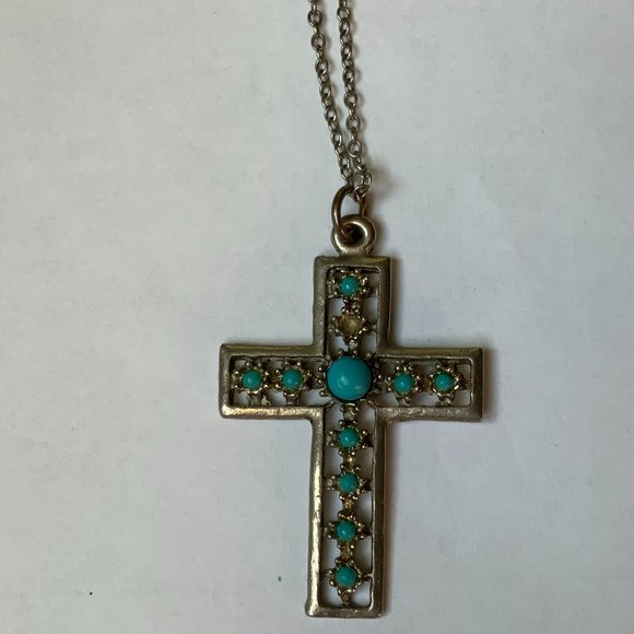 Jewelry - Vintage Cross With Turquoise Beads